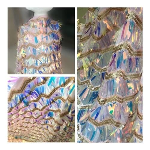 Symphony Pink Champagne Wave Tassel Sequined Fabric Sequined Embroidery Dance Dress Material Decorations For Party Shows Bags