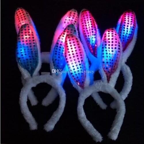 Flash LED Hair Bands Bow Light Up Toys Prom Dress Up Rave Toy Flashing Rabbit Ears Headband For Halloween Xmas Party Supplies