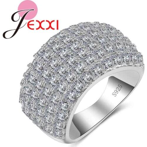 Trendy Square Shape Micro White CZ Crystal Paved Wide Finger Rings 925 Sterling Silver Jewelry for Women Girls Wedding