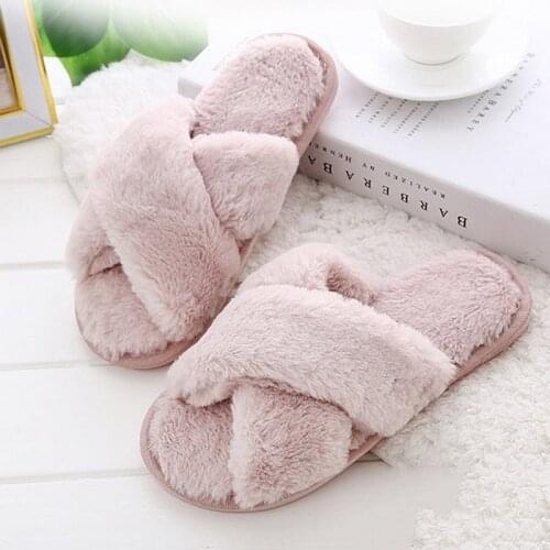 Women Slippers Winter Shoes Flat Sweet Home Slippers Woman Indoor Fur Warm Soft Slip On Black Pink Grey Female Slipper