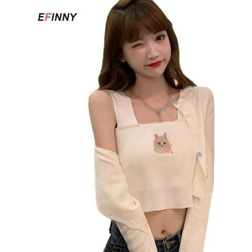 Women Tank Tops Ladies Vest Top Cute Cat Pattern White Crop Top Summer Sleeveless Knitted vest Solid Color Fashion Womens wear