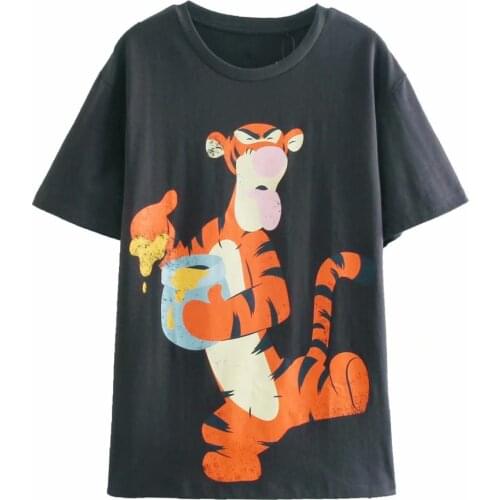 Disney Cartoon Tiger Shirts for Women Print Round Neck Short-sleeved Women Fashion Clothing Graphic T-Shirts Harajuku Kawaii