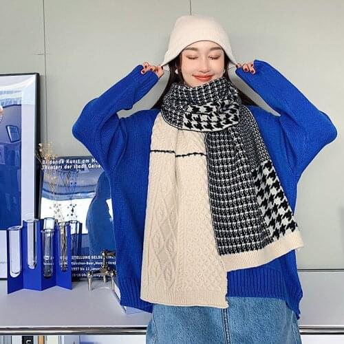 KOI LEAPING Autumn and winter new houndstooth warm scarf women fashion wild knitted wool thickened student bib shawl