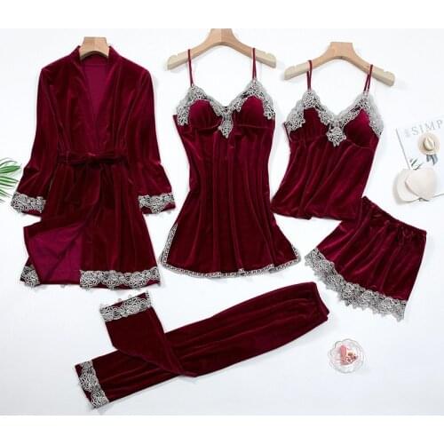 Velour Woman Home Wear Pajamas 3PC Strap Top Pants Suit Sleepwear Sets Nightgown Sexy Kimono Sleep Robe Bath Gown Nightdress