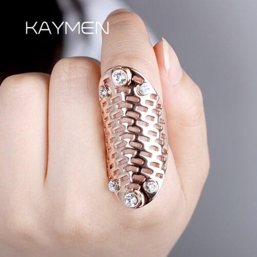 Rose-gold Plated Hollow Out Oval Shape Statement Ring for Women Girls, Wedding ring, Promise ring, Fashion ring 00242