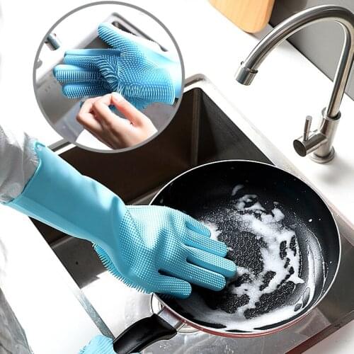 1Pair Silicone Cleaning Gloves Kitchen Magic Silicone Dish Washing Glove for Household Scrubber Rubber Kitchen Clean Tool