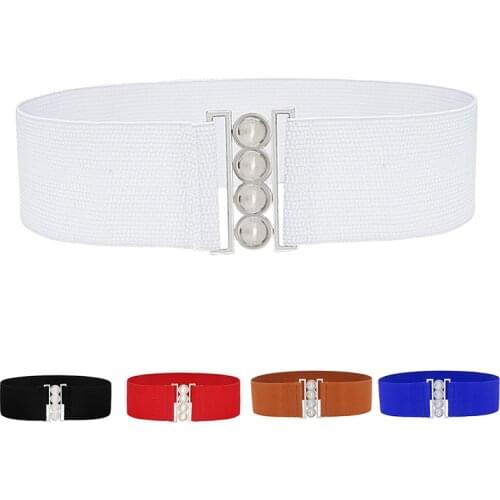 1PC Women Stretch Female Apparel Accessories Dress Waist Silver Metal Buckle Fabric Strap Elastic Wide Waist Belts