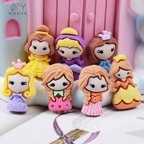 10-50Pcs Cute Cartoon Princess Girl Flatback Planar Resin Flake Color DIY Craft Supplies Kid Headwear Hair Accessories Materials