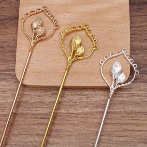 2pcs 35x47mm Retro Hair Fork headwear With Holes Hair Sticks Hair Pin Hairpins leaf Headwear Jewelry Findings DIY