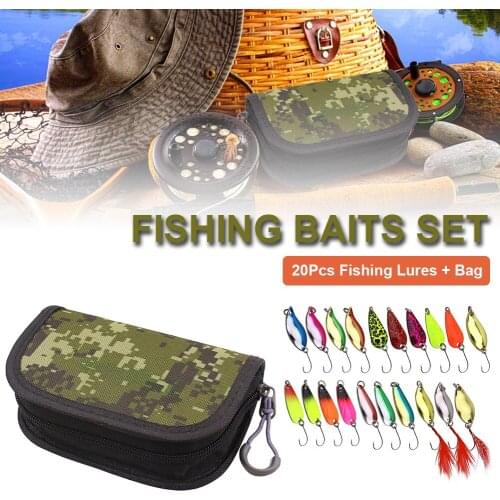 20pcs Fishing Spoons Lures Metal 3cm Fishing Lures Baits Set for Trout Bass Casting Spinner Fishing Bait with Storage Bag Case