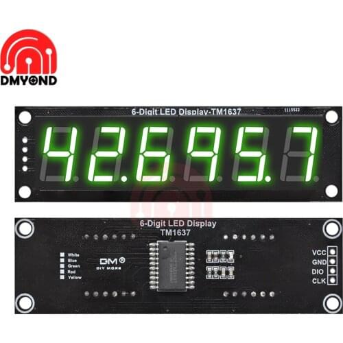 6-Digit LED 0.56" Display Tube (decimal) Module , 7-segments GREEN, TM1637 LEd display Size 76x19mm Module Board for Arduino Diy