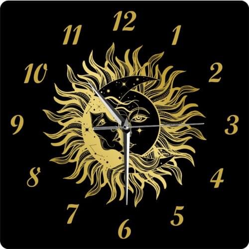 Sun Eclipse Concept Astronomy and Astrology Symbol Square Wall Clock Vintage Boho Gypsy Style Clocks Home Decor Big Wall Watch