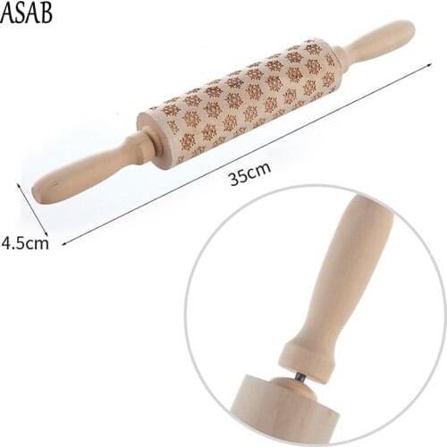 Christmas Deer Wooden Rolling Pin Embossing Roller Baking Cookies Noodle Biscuit Fondant Cake Dough Patterned Roller DIY Baking