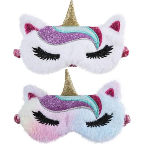 Children Unicorn Plush Eye Mask Colorful Fur Sleeping Eye Band For Women Winter Travel Cute Soft Animal Eye Cover Blindfold