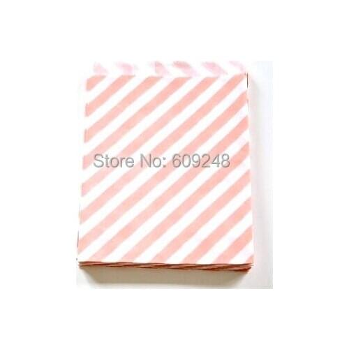 100pcs Mixed Colors Kids Coloured Goodie Gift Favor Buffet Paper Party Candy Treat Bags Pink Diagonal Stripe