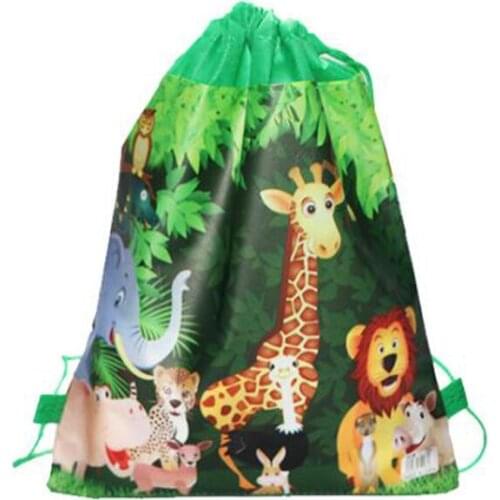 Kids Favors Mochila Non-woven Fabrics Baby Shower Decorations Drawstring Gifts Bags Birthday Party Forest Animal Theme12pcs/lot