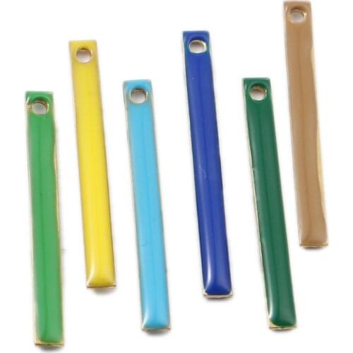 DoreenBeads Fashion Copper Enamelled Sequins Pendant Rectangle Brass Colorful Jewelry DIY Findings Charms 28mm x 3mm, 5 PCs