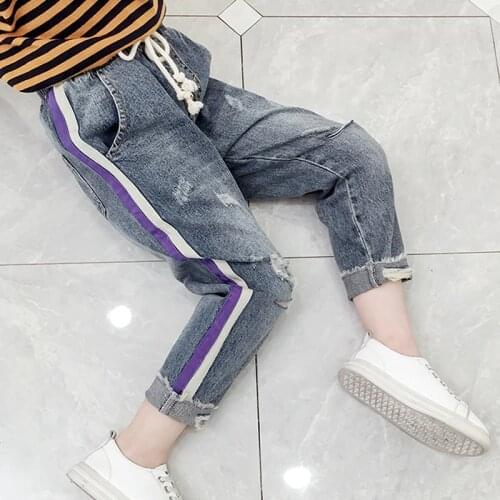Jeans for girls Kids Spring Autumn purple striped Children Wear Girls New 4-12 Year Old Girls Jeans Casual Pants Jeans for girls