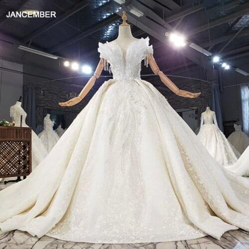 HTL1703 Cuffs Bow Made Of Sequins Crystals V-Neck Short Sleeve Tassel Off The Shoulder Wedding Dress 2020 свадьба платье