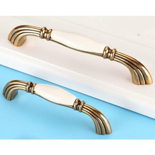 JD Yellow Bronze Ceramic Handle European Off-white Cabinet Wardrobe Door Handle Simple Rural Furniture Handle Zinc Alloy