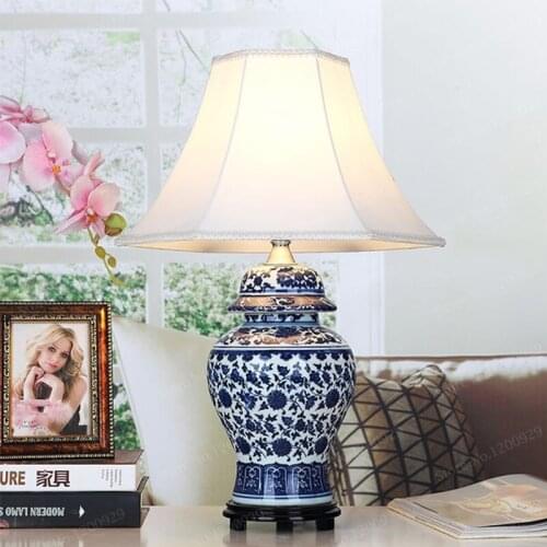 BDBQBL Chinese Classical LED Table Lamp Blue And White Porcelain Bottle Table Lighting For Restaurant Bedroom Study Table Lamps