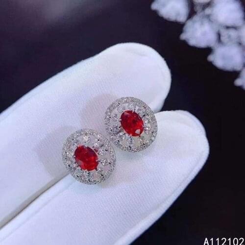 KJJEAXCMY 925 sterling silver inlaid natural ruby noble girl earrings new gemstone ear stud support test Chinese style