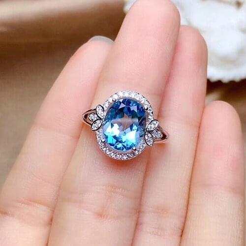 Blue crystal topaz aquamarine gemstones diamonds rings for women white gold silver color wedding engagement band party gifts