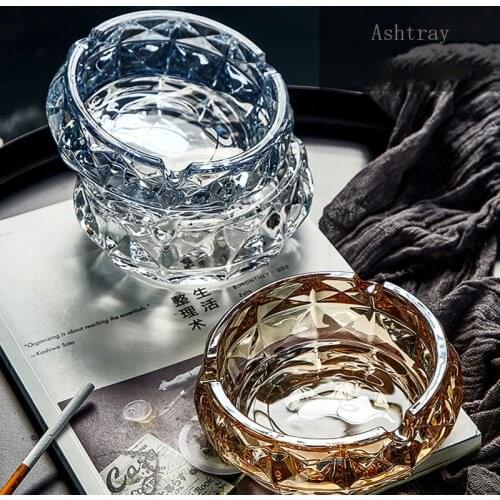 Creative Crystal Glass Ashtrays European Style Fashion Round Living Room Desk Office Desk Ash Storage Tray Box
