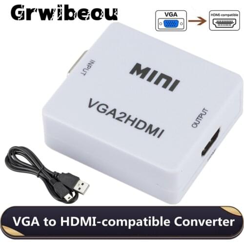 Grwibeou 1080P Mini VGA to HDMI-compatible Converter VGA2HDMI Video Box Audio Adapter For Notebook PC HDTV Projector TV Portable