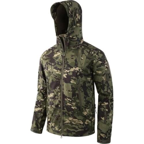 ESDY Men Outdoor Hunting Camping Hiking Coat Waterproof Windproof Shark skin Soft Shell Military Camouflage TAD Fleece Jacket