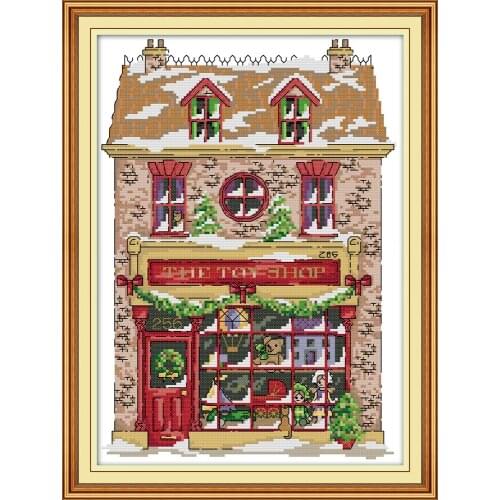 Christmas toy house cross stitch kit aida 14ct 11ct count print canvas stitches embroidery DIY handmade