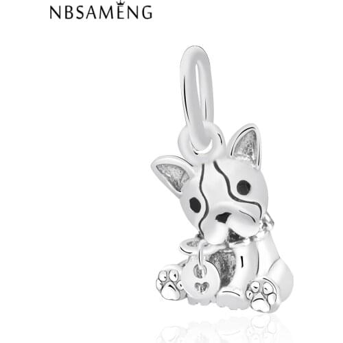 Original 925 Sterling Silver Beads Bulldog Puppy Pendant Charm Fit Bracelet Bangle Women Beads For Jewelry Making