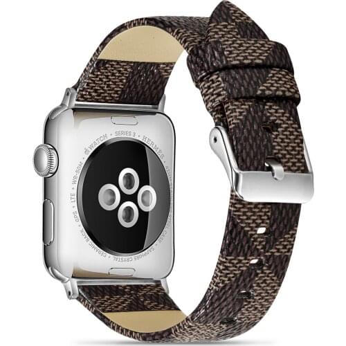 Fashion Leather for Apple Watch Brown Grid Bands 38MM 40mm 42MM 44mm for iWatch SE Strap Classic Wristband Series 6 5 4 3 2 1