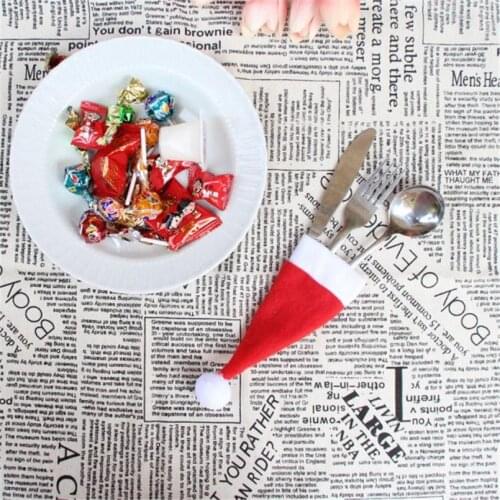 Christmas Decorative tableware Knife Fork Set Christmas Hat Storage Tool Stylish Decor Wholesale Price A80