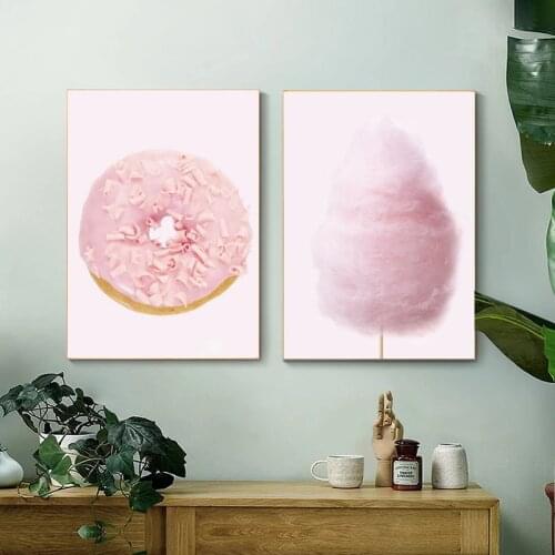 Pink Donut Nordic Pastel Pink Cotton Candy Sweets Canvas Painting Poster Print Wall Art Picture Nursery Baby Girls Bedroom Decor