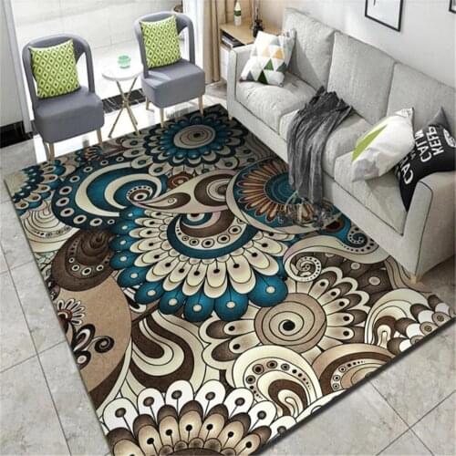 Wishstar Blue Brown Living Room Carpet Vintage Geometric Pattern Rectangle Bohemian Rug Bedroom Mat Kitchen Rug Carpet Corridor