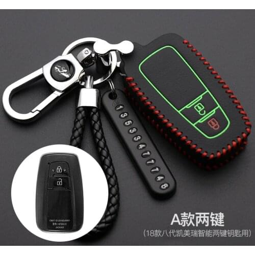 Luminous Car Leather Key Holder Cover Case Shell Chain For Toyota Camry Corolla C-HR CHR Prado 2018 Key Protection
