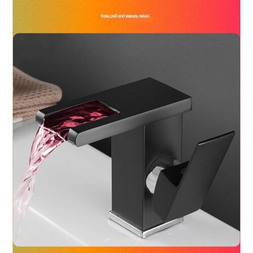 Luminous Waterfall Copper Faucet Bathroom Washbasin Above Counter Basin Bathroom Cabinet Hot And Cold LED Black Luminous Faucet