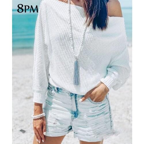 Summer Thin Sweater Fashion Knitted Sweaters Pullover Female Boat Neck Pullover Loose Casual Street Style Sweater White ouc1135