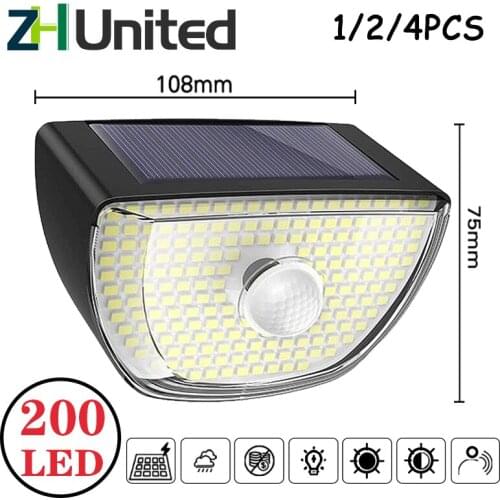 200 LED Outdoor waterproof Solar Light Super Bright Induction Human Senso Garden Decoration 3 Working Modes Powered Wall Lamp