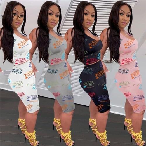 VAZN 2021 Summer Lady Vintage Cartoon Sleeveless Strap Suits 2 Piece Set Sport Running 2 Piece Set Women Top And Pant