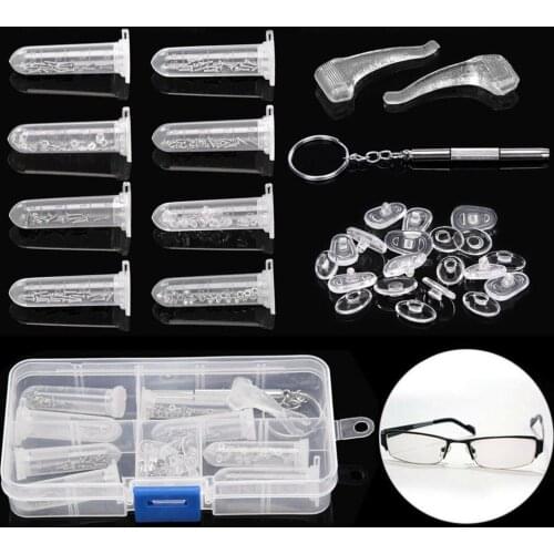 Eyeglass Screw Nuts Assortment Sun Glasses Screw Nut Silicone Nose Pads Micro Screwdriver Ear Pads Glasses Optical Repair Tool