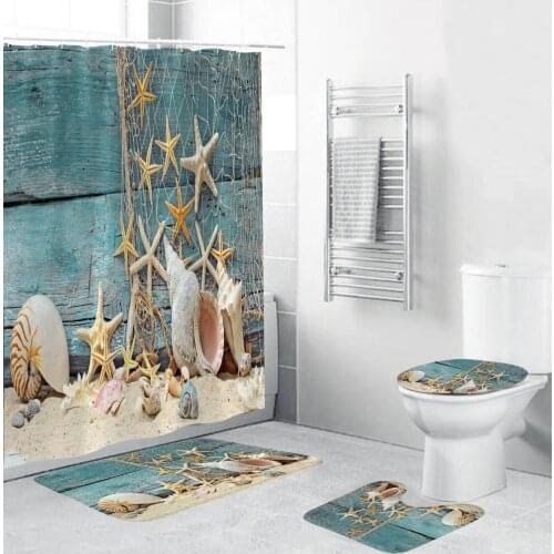 Beach Shell Shower Curtain Summer Vacation Landscape Bathroom Curtain Waterprood Polyester Bath Curtain With Hooks Dropshipping