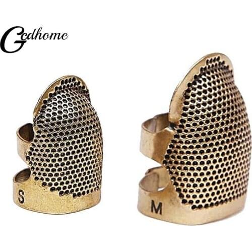 Gold Metal Protective Punch Needle Sewing Knitting Accessories Needlework Finger Tip Stitching Hoop Thimble Ring