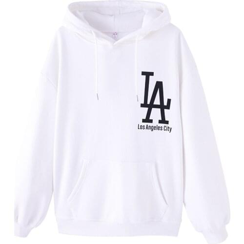 Mid-length off white lady hooded sweatshirt loose casual long sleeve hoodie fullover oversized female tops clothing