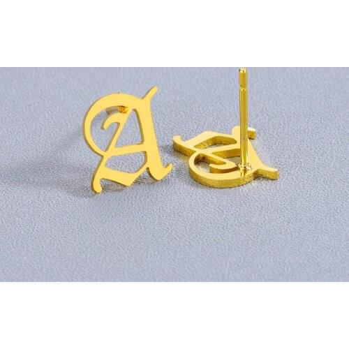 Chandler 2019 Tiny Alphabet Earrings Old A Letter Stainless Steel Stud Earrings For Women Unique Pendientes Gift