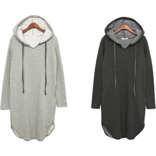 Women Long Oversized Hoodie Black Oversized Overlong Mid Lenght Terry Curved Bottom Dress Tunic Pearl Kaftan