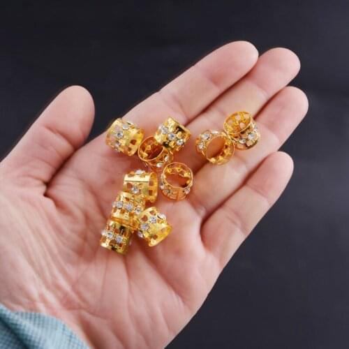 10/100 Pcs Rhinestone Ring Dreadlock Beads for Braids Hair Beads for Adjustable Hair Braid Cuff Clips Gold Silver Braiding Hair