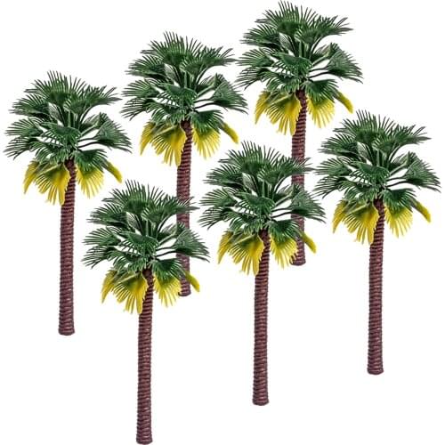 10pcs/50pcs 7cm - 15cm Plastic Coconut Palm Tree Train Railroad Architecture Diorama Tree Model decor Kits accessories