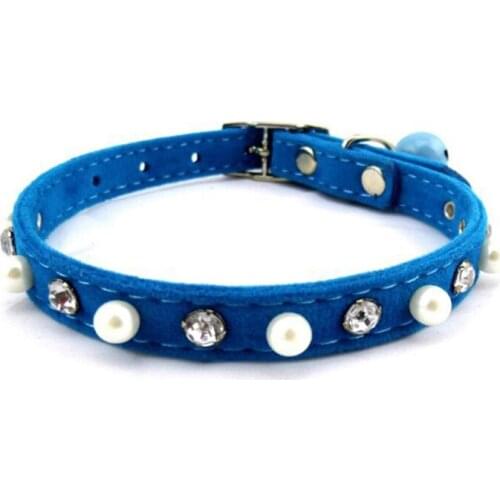 100PCS / LOT Pet Cat Collar Small Dog Bell Collar Flocking Pearl Rhinestone Dog Leash Pet Supplies